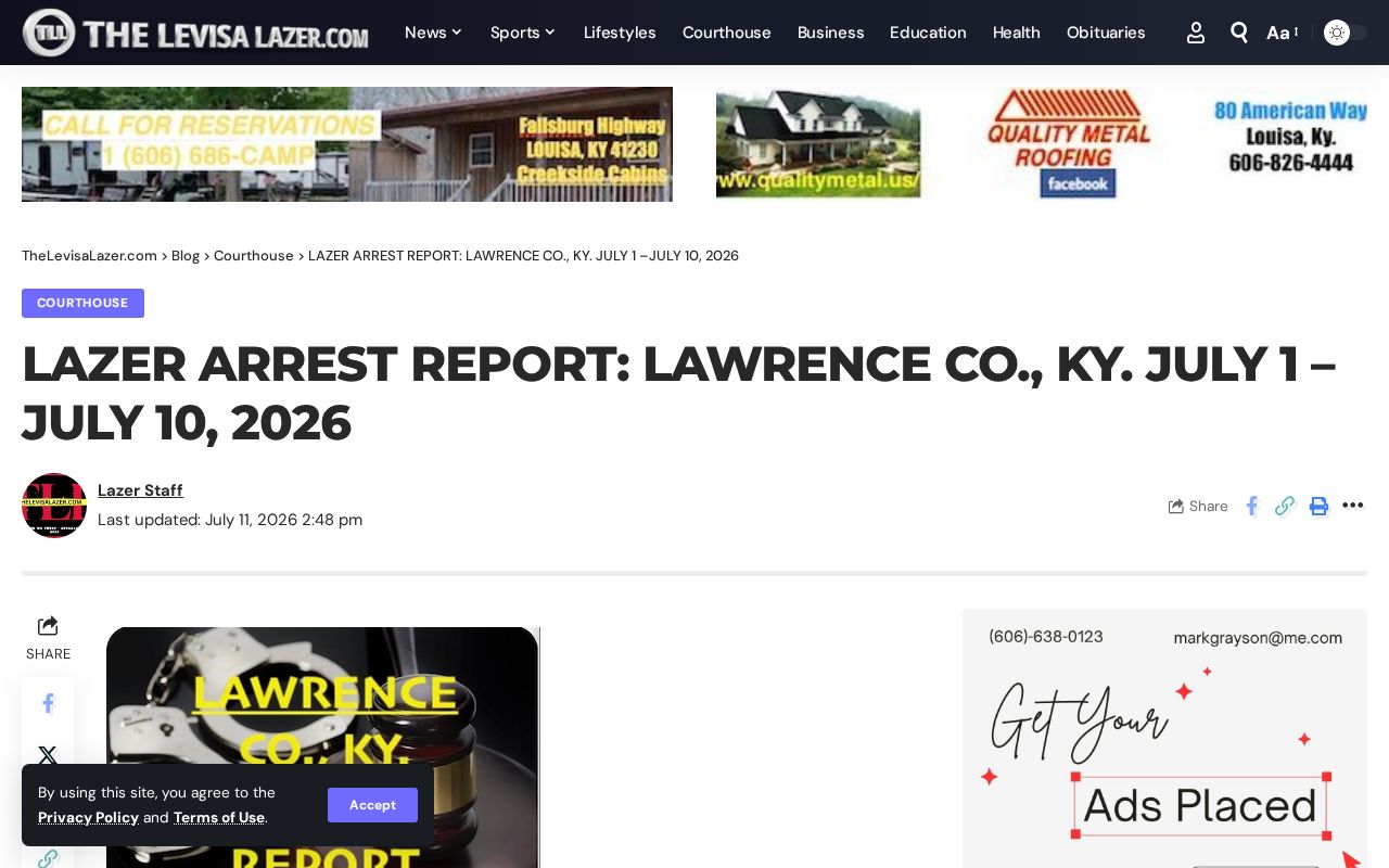 Levisa Lazer multi-day arrest report relevant to Blaine and Lawrence County